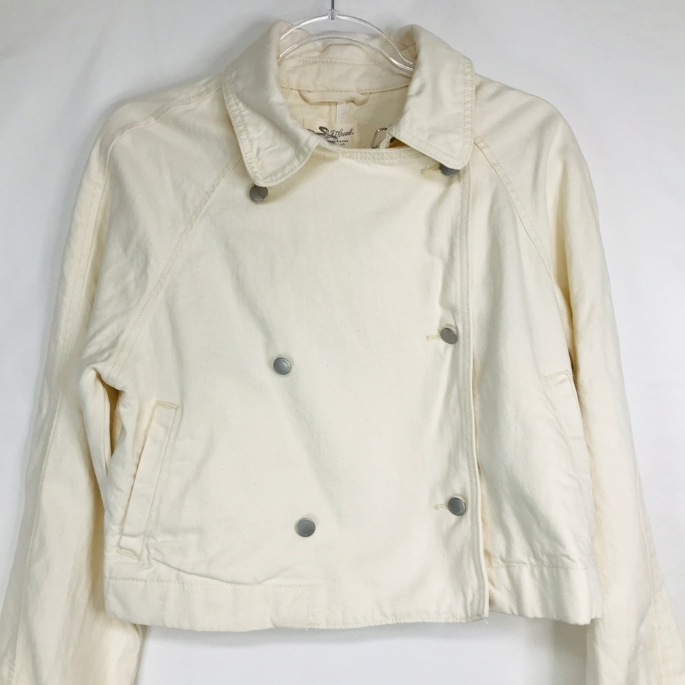 Universal Thread Womens Small Ecru Cropped Moto Jacket Cotton Lyocell W9P38Y NWT - Picture 4 of 13